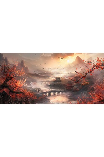 ve Tablou Canvas living, Peisaj in Japonia, pasari munti, flori, natura 90 x ...