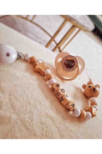 Serap Yılmaz Sahi Isimli Bebek Emzik Zinciri ve Mavi Taşlı Silikon Damaklı Em...