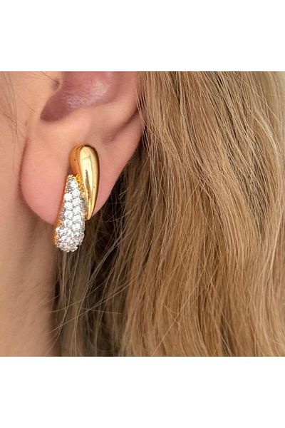H&S AKSESUAR Design Double Color Zircon Stone Drop Earrings