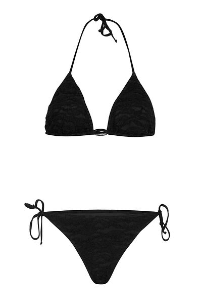 AQUELLA Crinkle Black Triangle Bikini Set