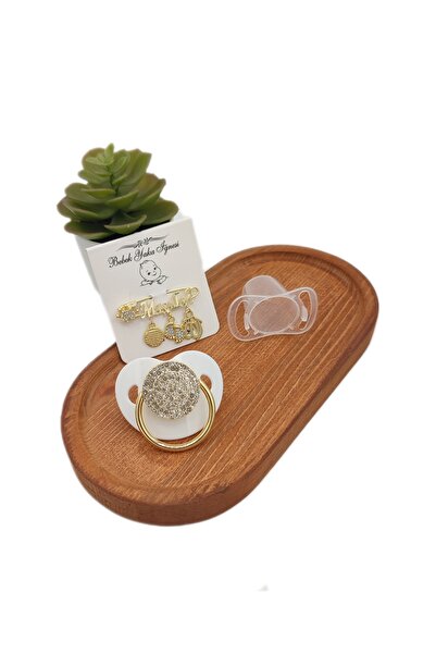 Serap Yılmaz Sahi Kaplama Kristal Taşlı Silikon Damaklı Bebek Emzik Ve Yaka I...