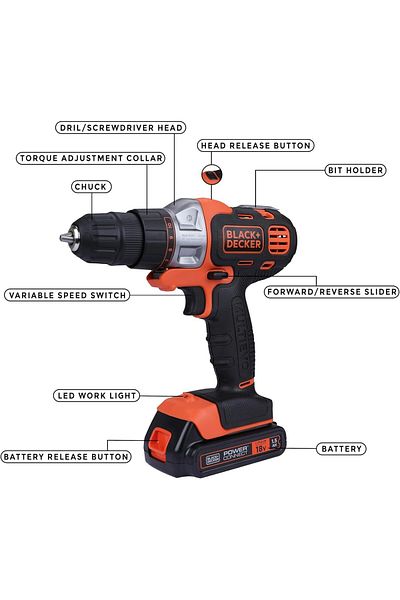Black&Decker 18V 1.5Ah 10Mm Li-Ion Cordless Multi Multitool Starter Kit With Drill Driver Head For Home Mt218K-Gb