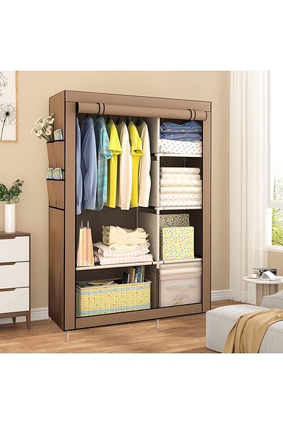 Generic Closet Wardrobe Portable Clothes Storage Organizer Clothes Rail with Non-Woven Fabric Cover with 4 S