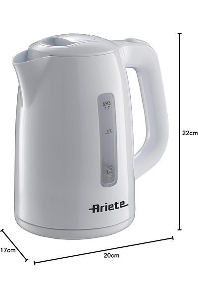 ARIETE Electric Bollitore Cordless Kettle, 1.7 Capacity, Auto Shut Off, Plastic, White (by De'longhi Group)