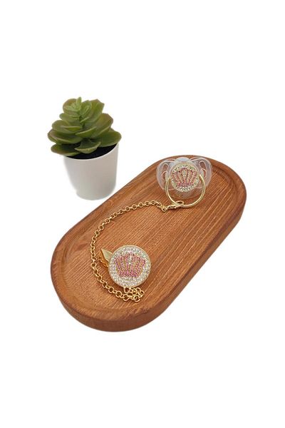 Serap Yılmaz Sahi Coated Crystal Stone Silicone Palate Baby Pacifier Chain Set (0-6 Months) - 0368