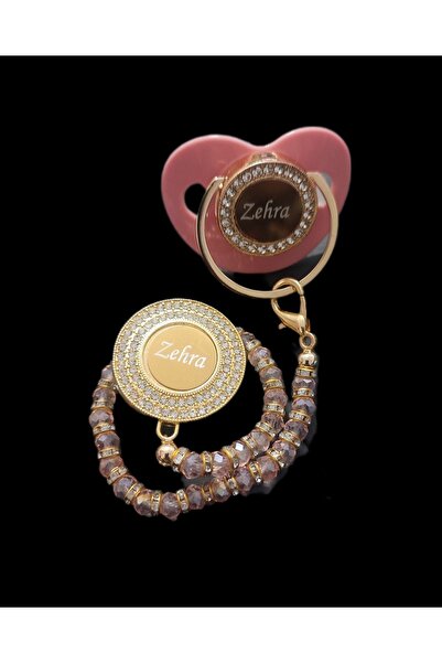 Serap Yılmaz Sahi Pembe Zirkon Taşlı Silikon Damaklı Bebek Emzik Zinciri Seti...