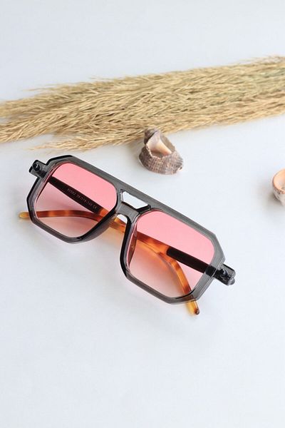 LOOKUP NEW Charlotte Gray Frame Pink Brown Black Handle Rectangle Square Uv400 Unisex Sunglasses