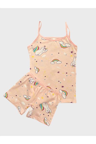 elmas kids Girl's Cotton Pink Color Cat Rainbow Patterned Athlete Boxer Set