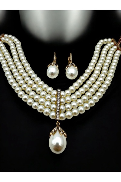 FUYA JEWELLERY Mayorka İnci Kolye, Küpe Takım