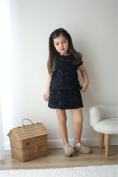 MİO Girl's Rose Design Shorts Skirt Suit