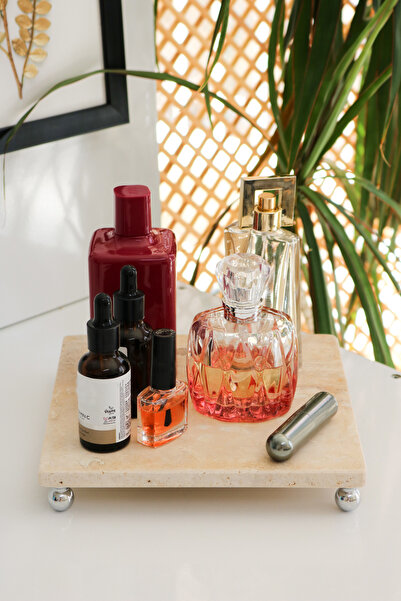 Gemboss Natural Travertine Marble Footed Square Presentation Rack, 20x20 Cm Decorative Stand Marble Tray