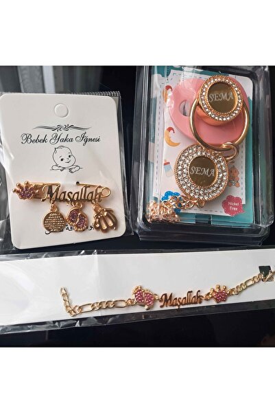 Serap Yılmaz Sahi Isimli Pembe Renkli Taşlı Silikon Damaklı Bebek Emzik Zinci...