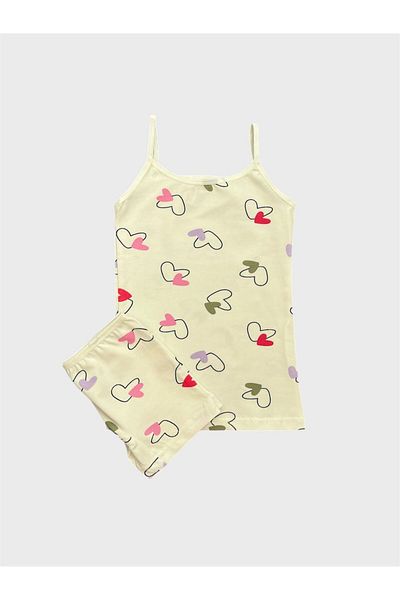 elmas kids Girl's Cotton Ecru Color Heart Patterned Athlete Boxer Set