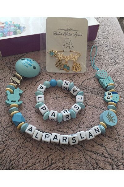 Serap Yılmaz Sahi Isimli Ahşap Boncuklu Bebek Emzik Zinciri ve Bebek Bileklik...