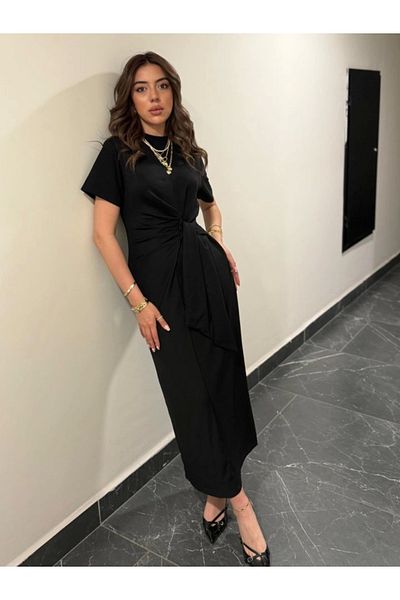 Inciqueen Rochie de damă, cu mânecă scurtă, cu decolteu, cu cravată laterală, din viscoză, cu două fire