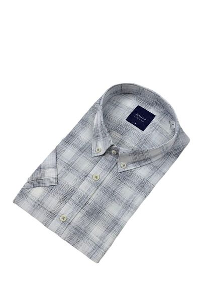 KAMER Men Classic Plaid Short Sleeve Shirt Cotton Linen 9343 Bgl-St04585