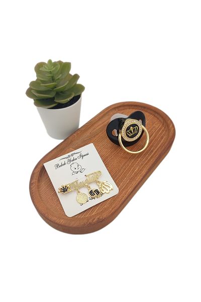 Serap Yılmaz Sahi Coated Crystal Stone Silicone Palate Baby Pacifier and Collar Pin Set (0-6 Months) - 0270