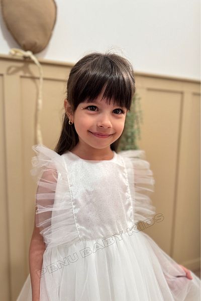 penu baby kids Λευκό τούλι Λεπτομερές αμάνικο βρεφικό φόρεμα