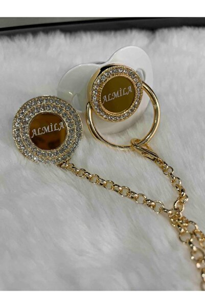 Serap Yılmaz Sahi Isimli Beyaz Renkli Taşlı Silikon Damaklı Bebek Emzik Ve Zinciri Seti (0-6 AY) - Tysysh0175