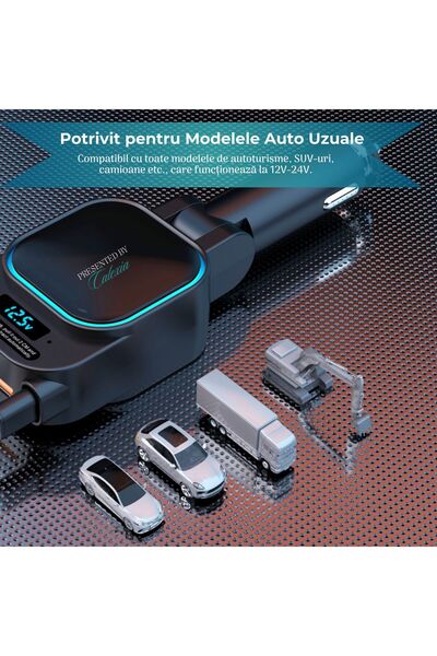 e-Wantay Încărcător Auto PowerMax 4 în 1, 96W, FM, Type-C & Lightning, USB, Hands-Free, Fast Charge