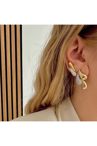 H&S AKSESUAR Design Double Color Zircon Stone Drop Earrings