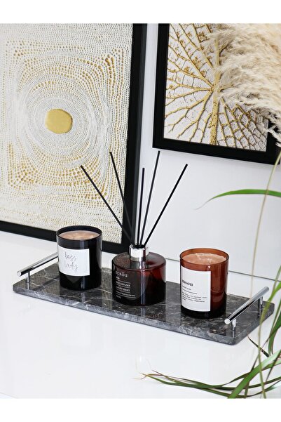 Gemboss Siyah Mermer Dekor Sunumluk, Altlık Dekoratif Nişan Söz Tepsisi 40x15...