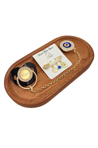 Serap Yılmaz Sahi Isimli Siyah Taşlı Silikon Damaklı Bebek Emzik Ve Nazarlı I...