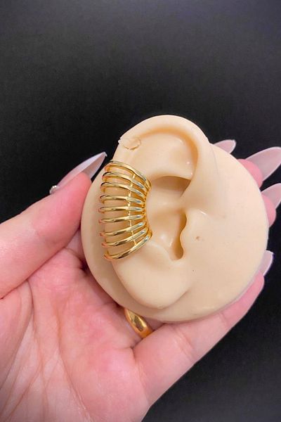 Blisse Piercing Gold Color Pipe Model Steel Ear Cuff Cartilage Earrings – Compression, Non-Pierced Use