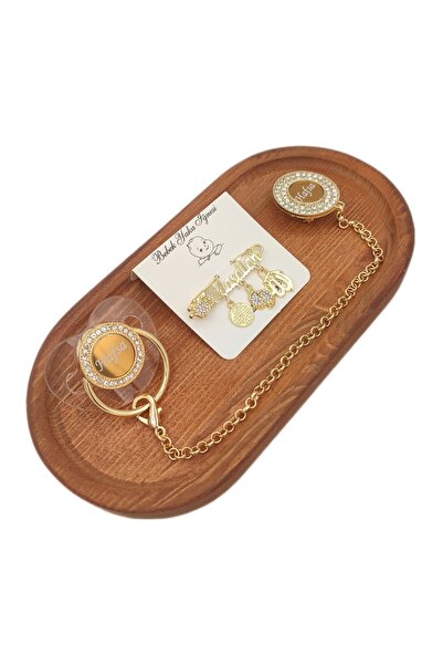 Serap Yılmaz Sahi Isimli Şeffaf Taşlı Silikon Bebek Emzik Zinciri Ve Yaka Iğne Seti (0-6 AY) - Tysysh0160