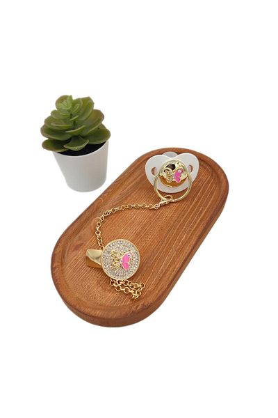 Serap Yılmaz Sahi Coated Crystal Stone Silicone Palate Baby Pacifier Chain Set (0-6 Months) - 0373