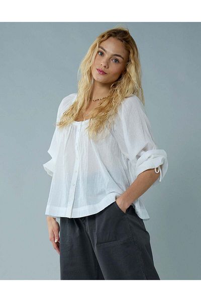 AMERICAN EAGLE Ae Tie Sleeve Button-up Top