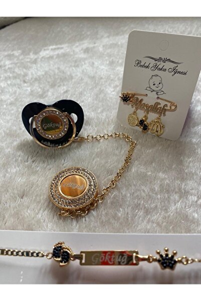 LENA HOBİ DÜNYASI Isimli Emzik & Isimli Emzik Zinciri & Iğne & Isimli Künye 4'lü Set