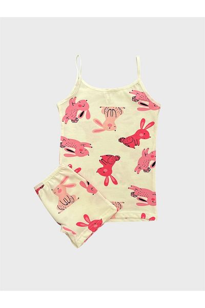 elmas kids Girl's Cotton Ecru Pink Color Rabbit Patterned Athlete Boxer Set