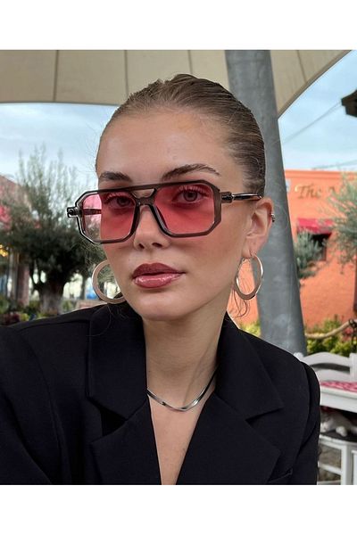 LOOKUP NEW Charlotte Gray Frame Pink Brown Black Handle Rectangle Square Uv400 Unisex Sunglasses
