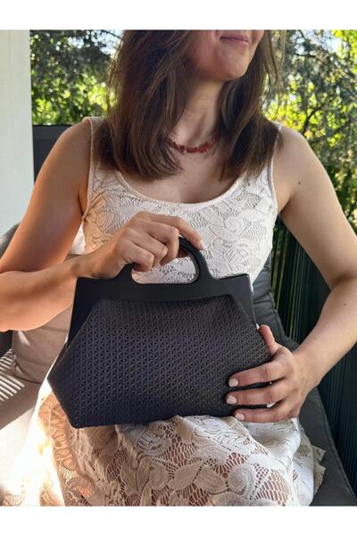 JOPHIEL Raphael - Ahşap Burslu Kumaş Çanta, Clutch, El Çantası, Portföy, Kadın Çanta, Çanta