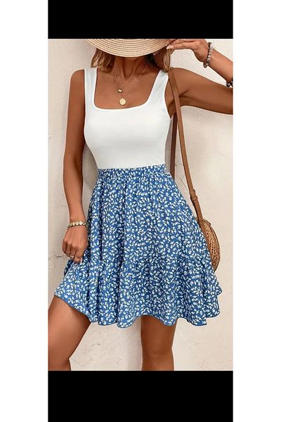 GENÇ MODA Fusta scurtă cu imprimeu din viscoză cu talie elastică