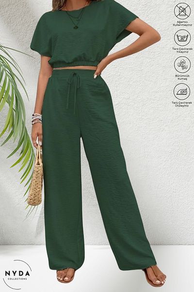 Nyda Collections Set pantaloni de damă Wrinkled Crop