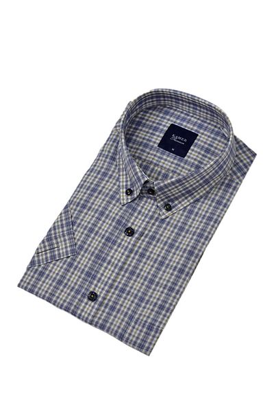 KAMER Men's Classic Plaid Short Sleeve Shirt 9470 Bgl-St04578