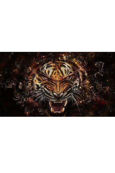 ve Canvas Painting, Animals, fierce tiger, 90 x 50, Multicolor