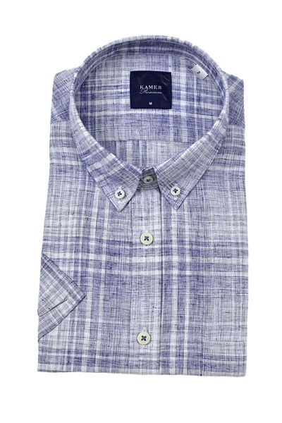 KAMER Men's Classic Plaid Short Sleeve Shirt 9345 Bgl-St04583
