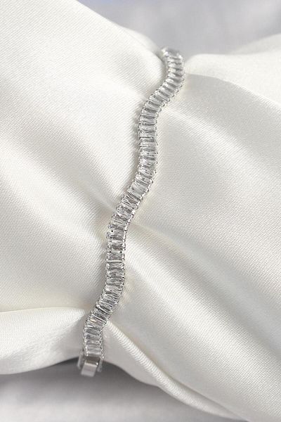 Lunira Brass Silver Color Waterway Zircon Stone Model Women's Bracelet