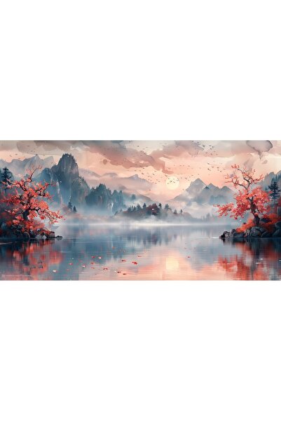 ve Tablou Canvas living, Peisaj in Japonia, munti, lac, padure, flori, 90 x 5...