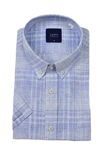 KAMER Men's Classic Plaid Short Sleeve Shirt 9345 Bgl-St04583