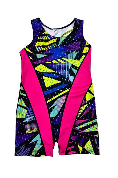 Lolliboomkids Girl's Neon Colors Geometric Pattern Transitional Swimmer Style Swimsuit