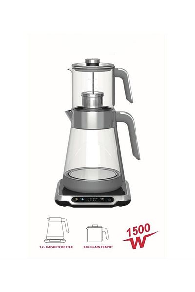 MEBASHI 2 in 1 Electric Glass Tea Maker & Kettle – 1.7L, Temp Control, Digital Display, Clear Design