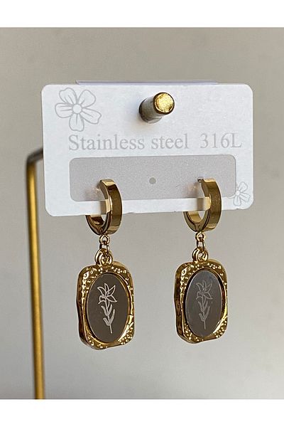 Çelik Floral Mirror Steel Earrings
