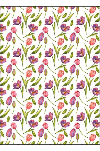 Razz Moda White and Colorful Table Cover with Colorful Tulip Pattern