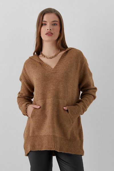 MARKALİSTE Pulover cu glugă cu buzunar cangur Camel