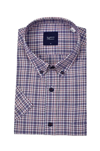 KAMER Men's Classic Plaid Short Sleeve Shirt 9470 Bgl-St04578