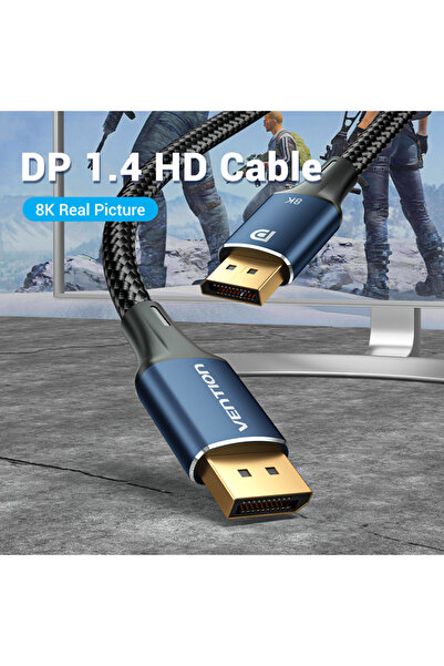 Vention كابل HD مضفر من القطن من ذكر إلى ذكر 8K بطول 1.5 متر مصنوع من سبائك الألومنيوم باللون الأزرق